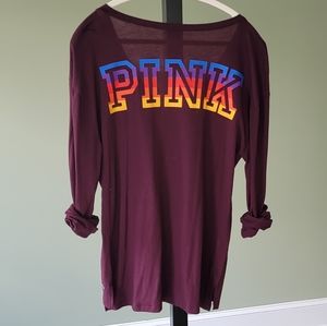 Like New Victoria's Secret Pink Long Sleeve V Neck Logo Tunic/Tee - M